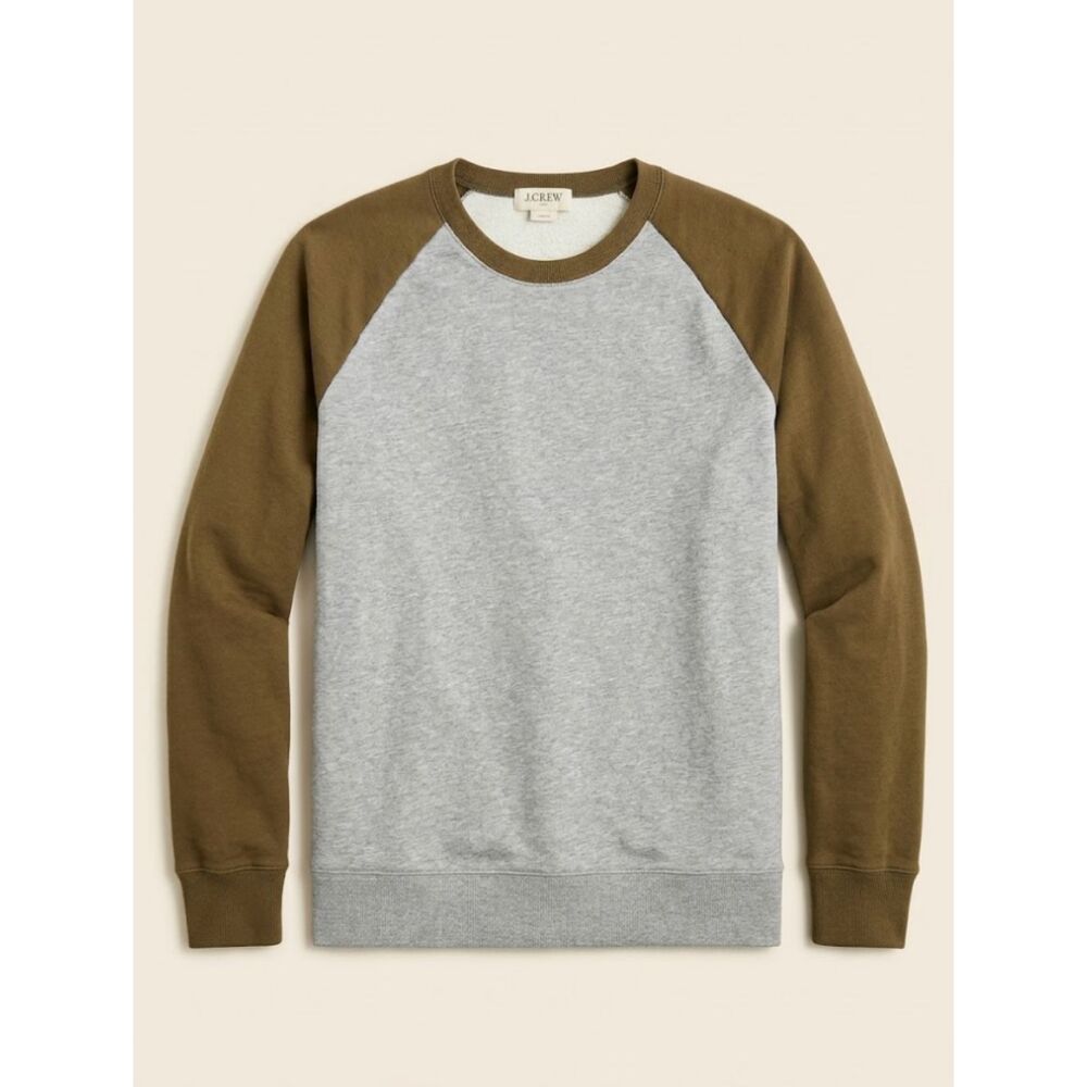 J.Crew Raglan Sweatshirt Mens L Gray Olive Color Block Crewneck Pullover